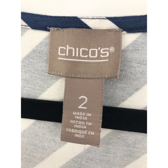 Chico's Sleeveless Striped V-Neck Stretch Dress Blue White Size 2 (12) NEW - Picture 3 of 6
